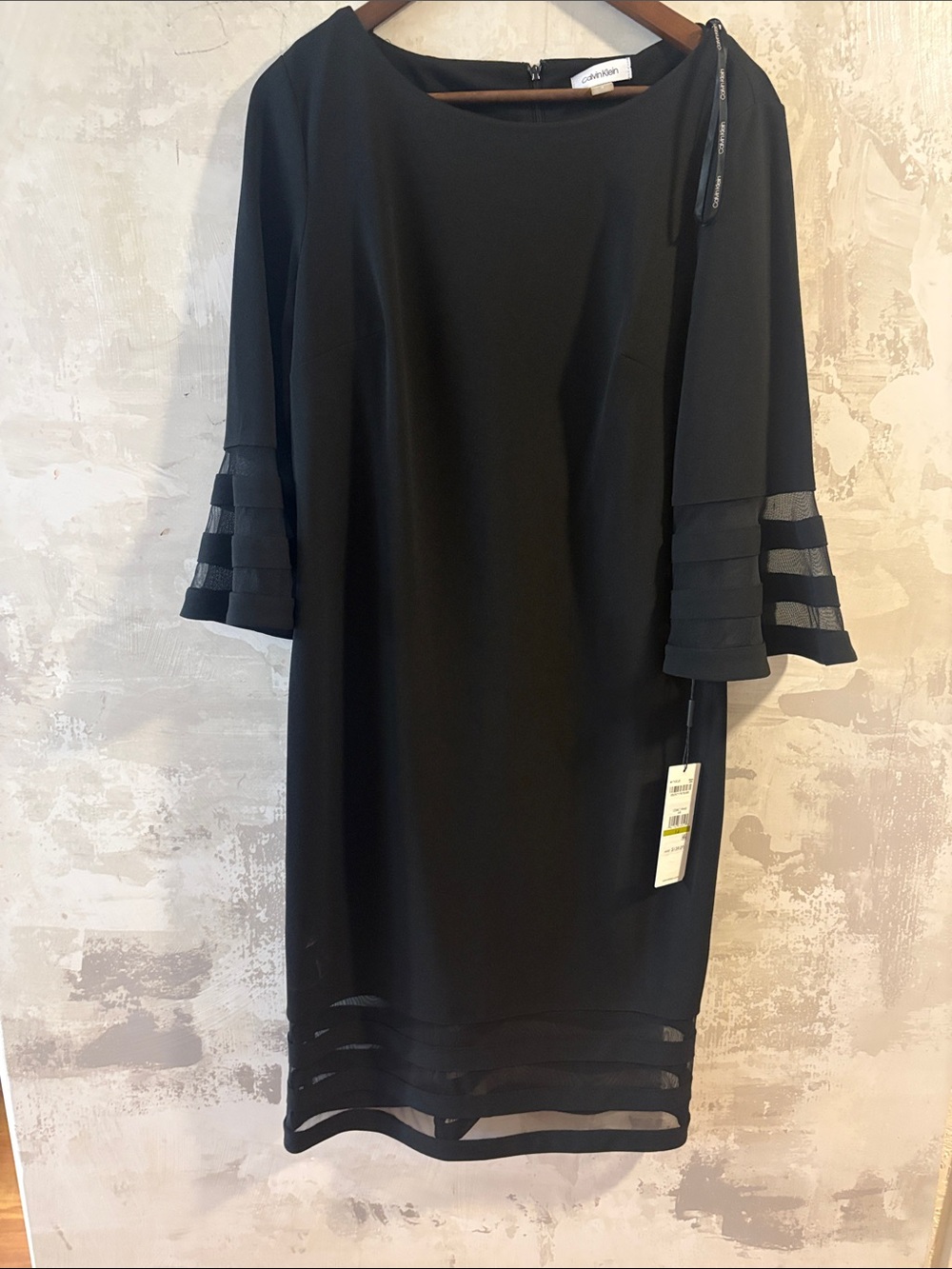 Calvin Klein Black Sheer-Stripe Midi Shift Dress